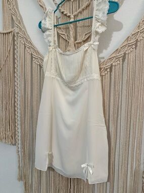 Dolls Kill Cream Ruffled Strap Slip Mini Dress